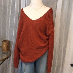 Off the shoulder knitted sweater with back knot